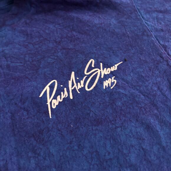 1995 Paris Air Show T-Shirt Mens Large Blue Tie Dye Single Stitch Vtg 90s MINT - Picture 3 of 9